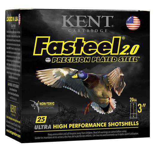 Kent Fasteel 2.0 Precision Plated Steel 20 Gauge 3in #4 7/8oz Waterfowl Shotshells Ammo - 25 Rounds Ammo - #4 25 Rounds - #4 Ammo
