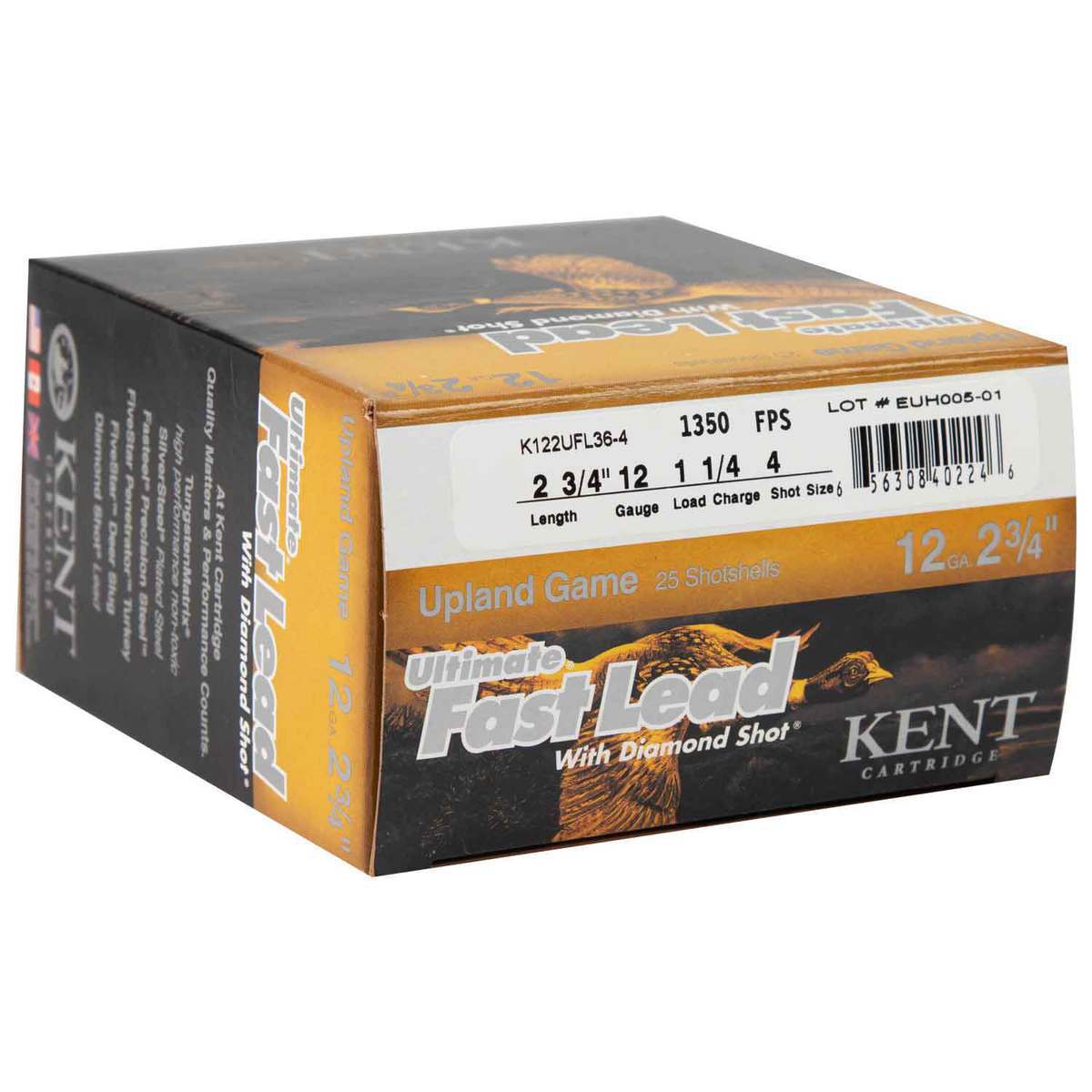 Kent Ultimate Fast Lead Diamond Shot 12 Gauge 2-3/4in #4 1-1/4oz Upland Shotshells - 25 Rounds Kent Ultimate Fast Lead Diamond Shot 12 Gauge 2-3/4in #4 1-1/4oz Upland Shotshells - 25 Rounds