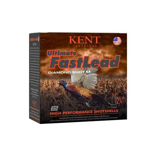 Kent Ultimate Fast Lead Diamond Shot 12 Gauge 3in #4 1-3/4oz Upland Shotshells Ammo - 25 Rounds Ammo - #4 25 Rounds - #4 Ammo