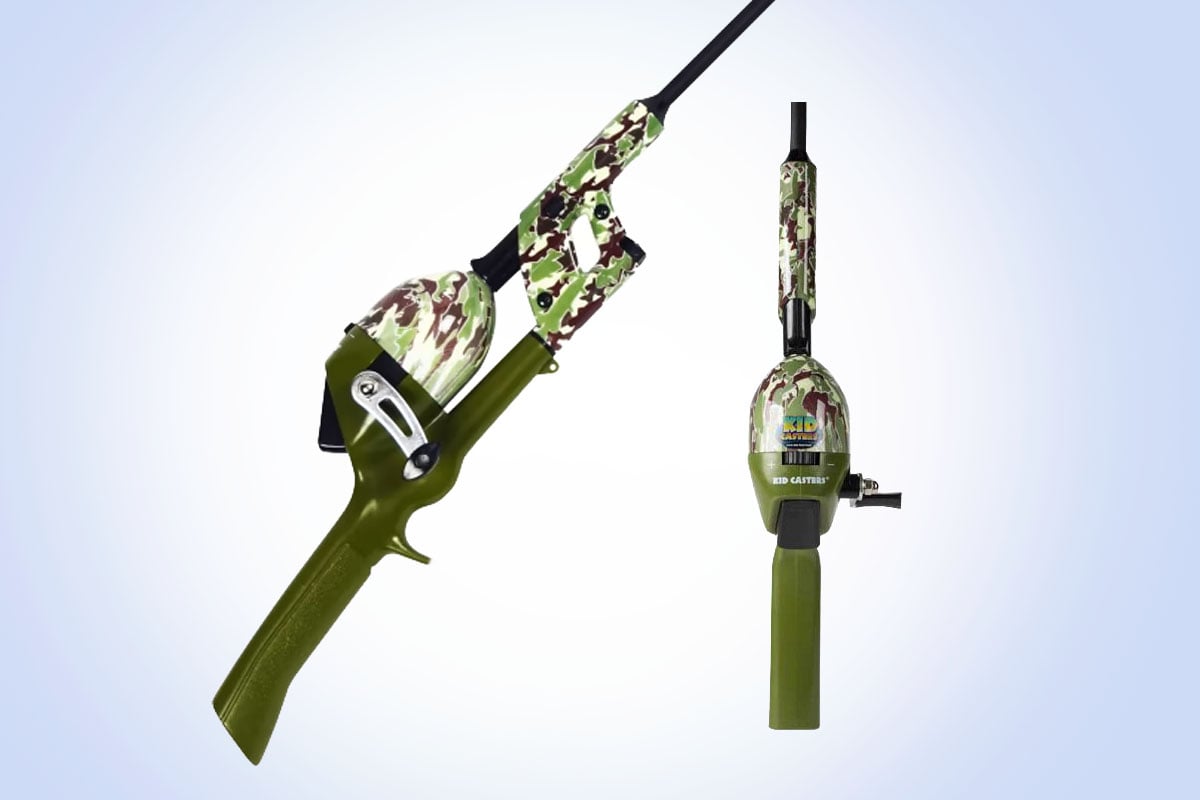 Kid Casters green youth camo combo fishing pole