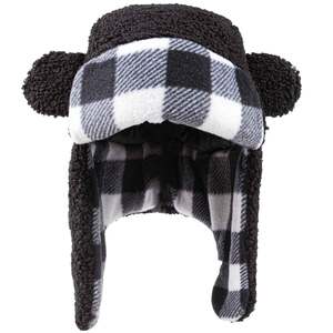 Igloos Youth Teddy Fleece Flap Trapper Hat - Black Plaid - One Size Fits Most