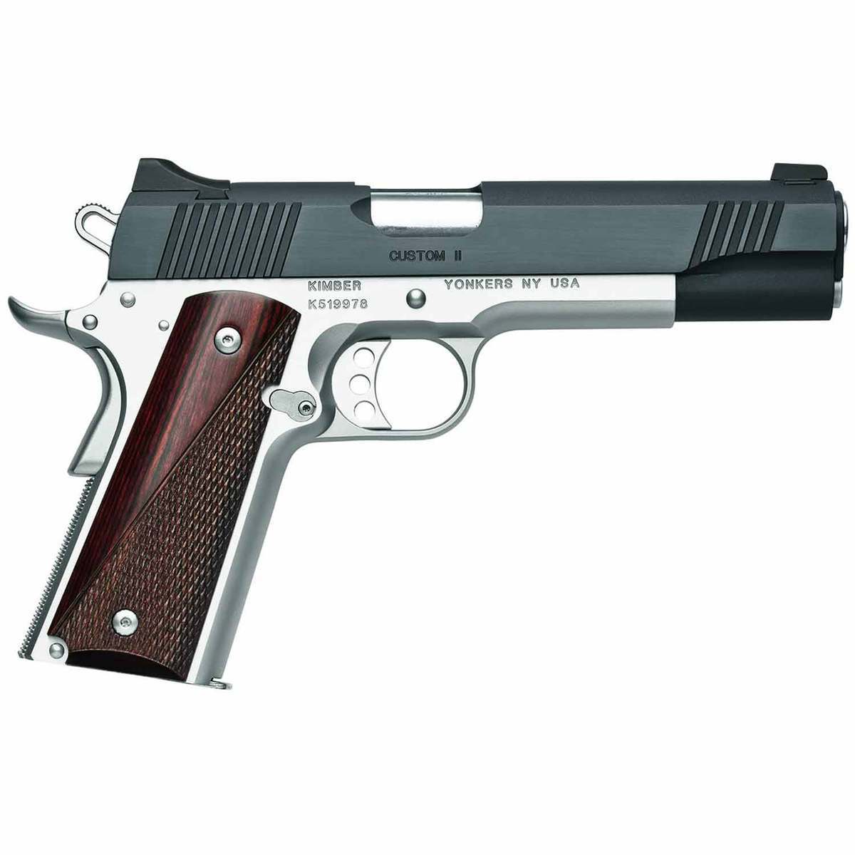 Kimber Custom II Two Tone 45 Auto (ACP) 5in Stainless/Rosewood Pistol - 7+1 Rounds Kimber Custom II Two Tone 45 Auto (ACP) 5in Stainless/Rosewood Pistol - 7+1 Rounds