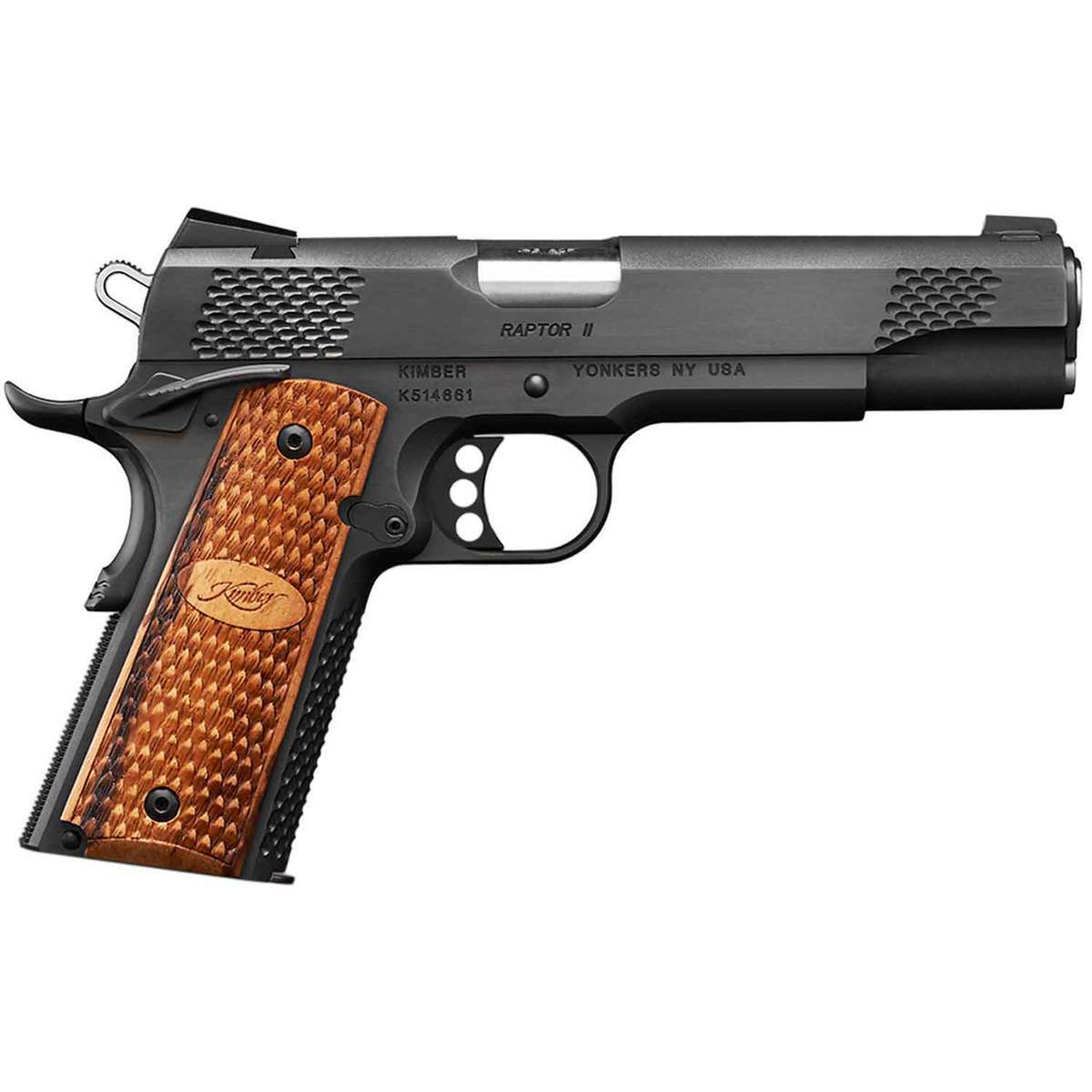 Kimber Raptor II 45 Auto (ACP) 5in Brush Polished Black/Wood Pistol - 8+1 Rounds - Black Kimber Raptor II 45 Auto (ACP) 5in Brush Polished Black/Wood Pistol - 8+1 Rounds - Black