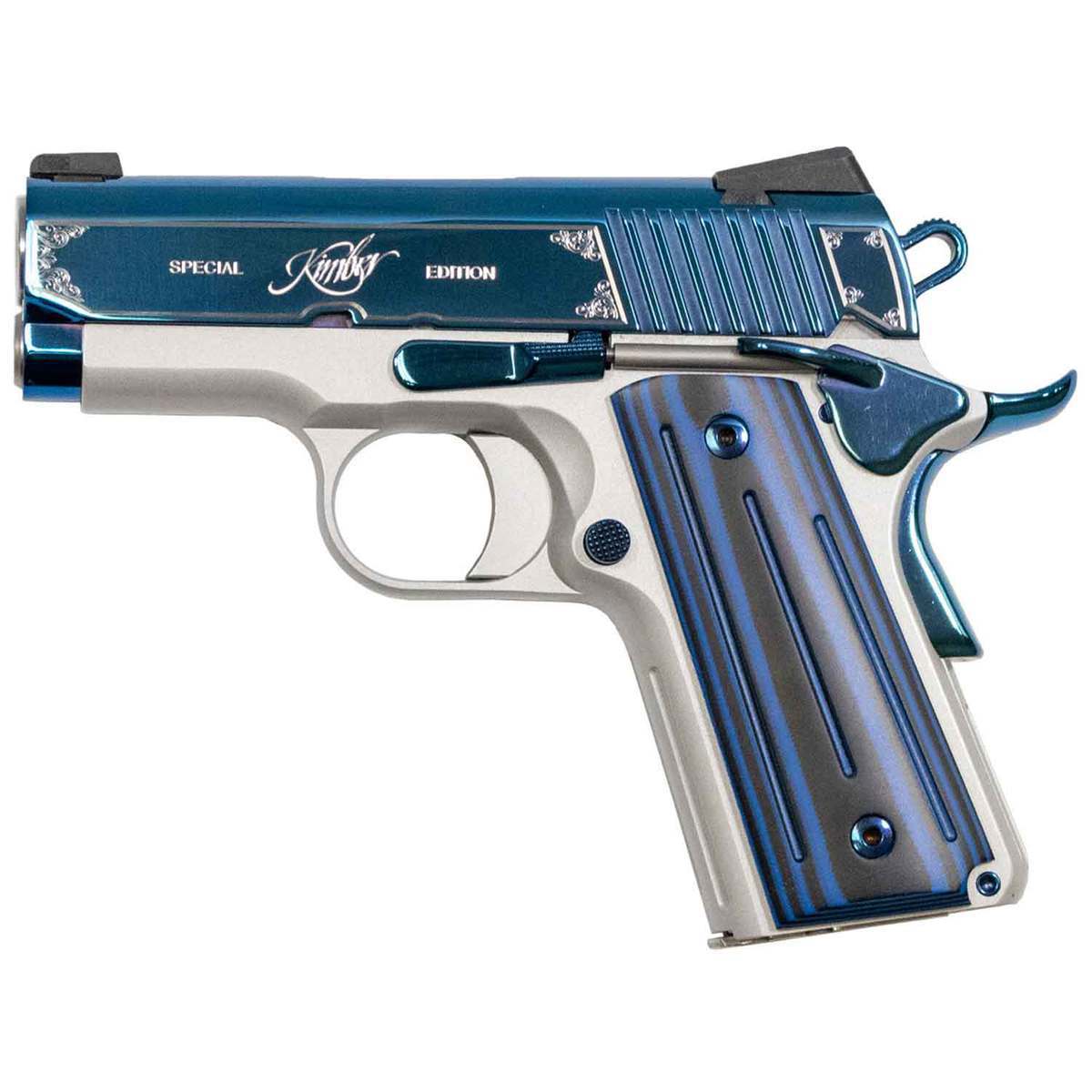 Kimber Special Edition 9mm Luger 3in Satin Silver/High Polish Bright Blue Pistol - 8+1 Rounds Kimber Special Edition 9mm Luger 3in Satin Silver/High Polish Bright Blue Pistol - 8+1 Rounds