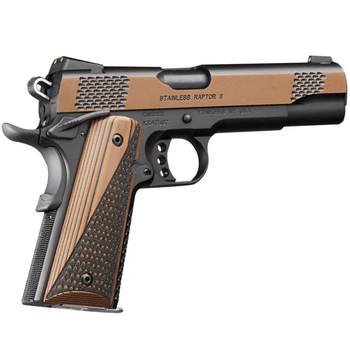 Kimber Stainless Raptor II 45 Auto (ACP) 5in Tan/Black Pistol - 8+1 Rounds - Tan/Black Kimber Stainless Raptor II 45 Auto (ACP) 5in Tan/Black Pistol - 8+1 Rounds - Tan/Black