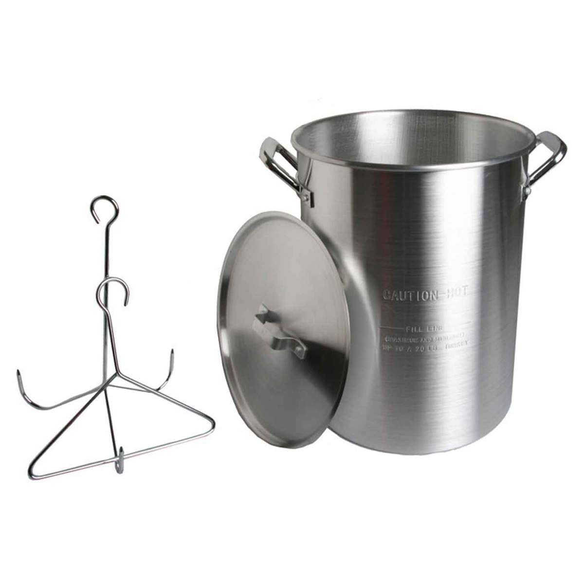 KingKooker 30 Quart Aluminum Turkey Pot with Rack & Hook - Silver 30qt KingKooker 30 Quart Aluminum Turkey Pot with Rack & Hook - Silver 30qt