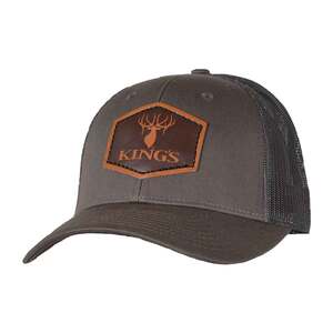 King's Camo Men's Dark Leather Logo Patch Trucker Hat - Chocolate Chip/Grey Brown - One Size Fits Most