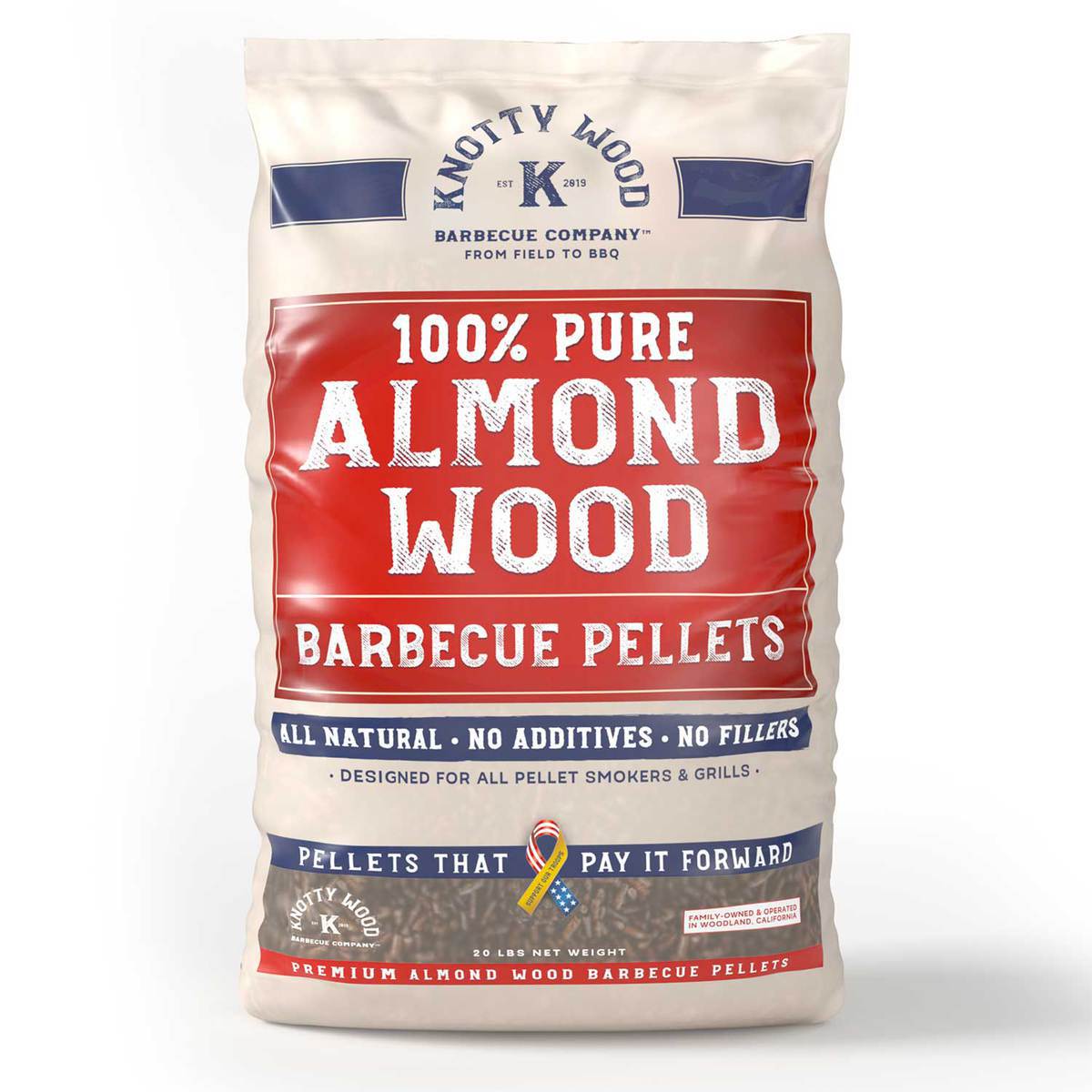 KNOTTY WOOD 100% Almond Wood BBQ Pellets - 20lbs KNOTTY WOOD 100% Almond Wood BBQ Pellets - 20lbs