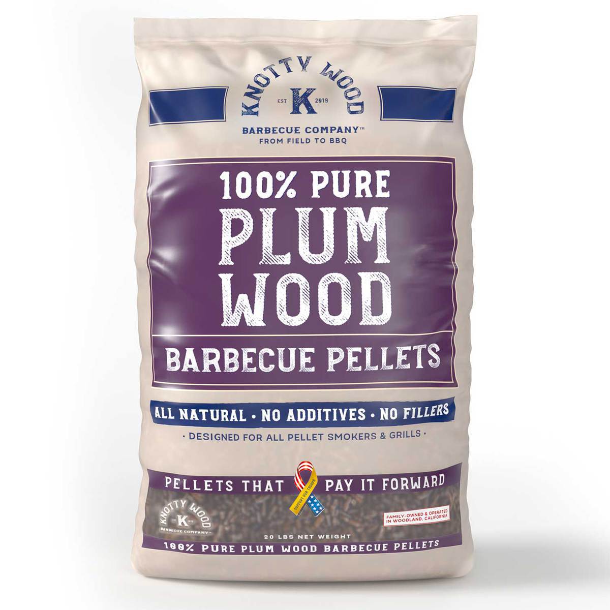KNOTTY WOOD 100% Pure Plum Wood BBQ Pellets - 20lbs KNOTTY WOOD 100% Pure Plum Wood BBQ Pellets - 20lbs
