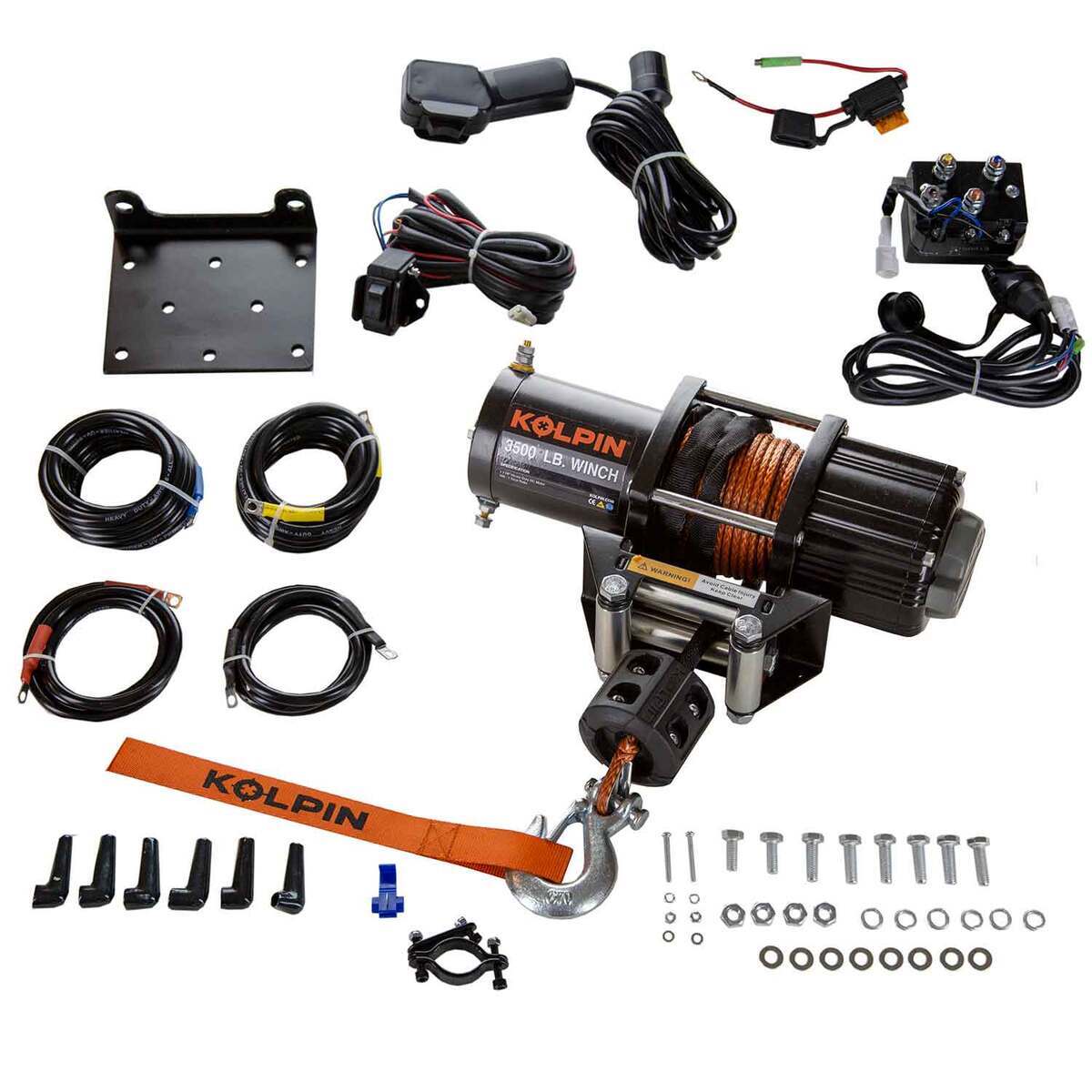 Kolpin Winch Kit - 3500lb - Synthetic Rope - Black / Orange Kolpin Winch Kit - 3500lb - Synthetic Rope - Black / Orange