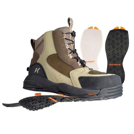 Korkers Men's Redside OmniTrax Quick Cinch Felt Kling On Sole Wading Boots - Khaki 15 - Korkers