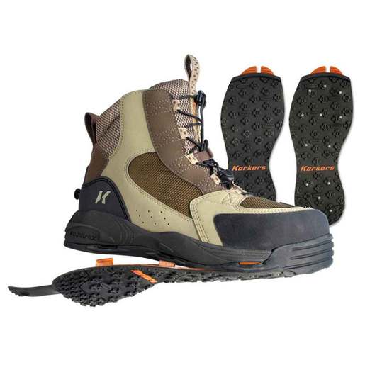 Korkers Men's Redside OmniTrax Quick Cinch Studded Kling On Sole Wading Boots - Brown/Tan 12 - Korkers