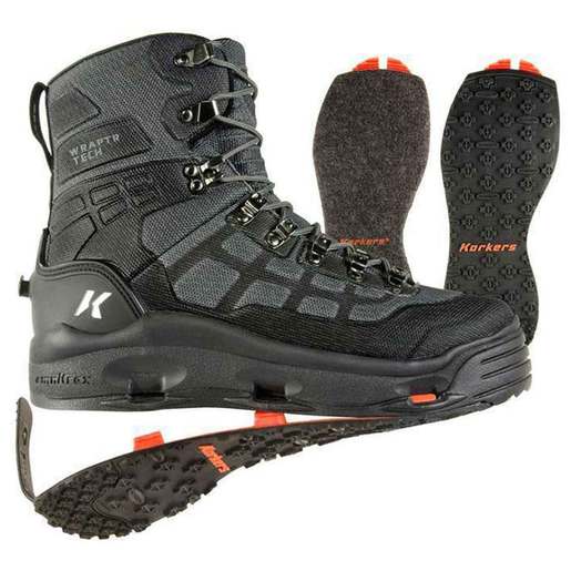 Korkers Men's Wraptr OmniTrax(R) Kling On Sole Fishing Wading Boots - Black Plain Felt 8