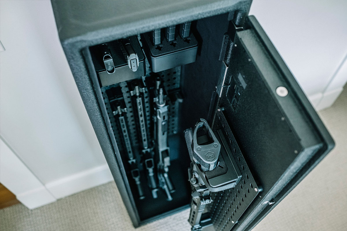 Gun safe mounted to floor