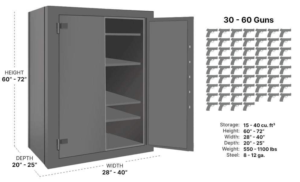 Large gun safe dimensions and capacity illustration