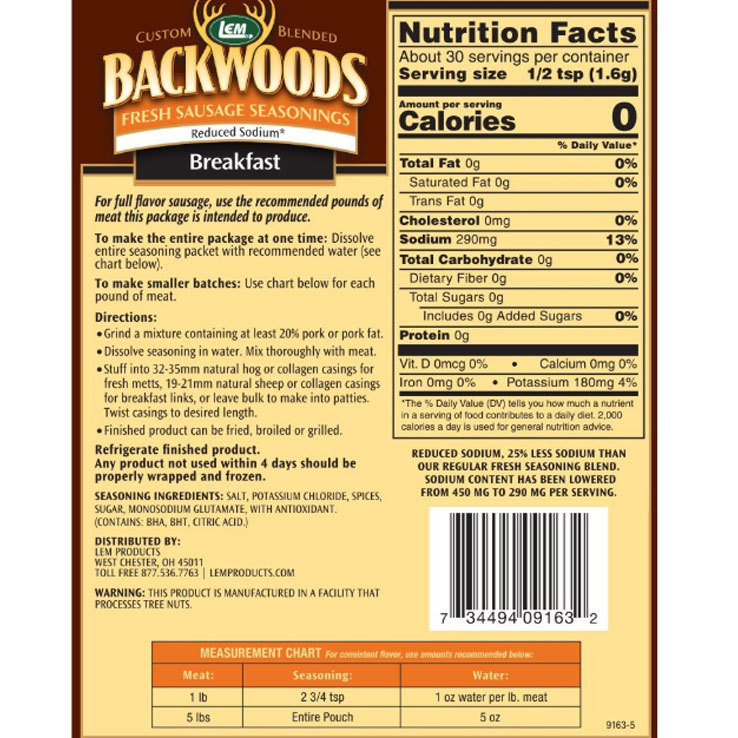 LEM Backwoods Reduced Sodium Fresh Sausage Seasoning - 1.6oz - 1.6oz LEM Backwoods Reduced Sodium Fresh Sausage Seasoning - 1.6oz - 1.6oz
