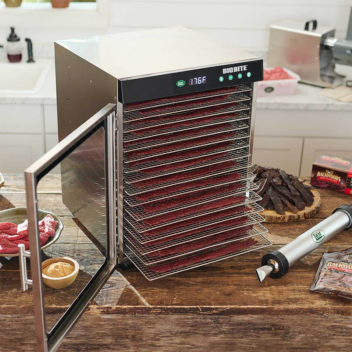 LEM Products BigBite Satinless Steel 16-Tray Dehydrator - 1200 Watts - Silver LEM Products BigBite Satinless Steel 16-Tray Dehydrator - 1200 Watts - Silver