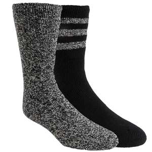 Mad Dog Concepts Men's Hot Feet Thermal 2-Pack Crew Socks - Black W/ Grey Stripe and Black Grey Marl - L