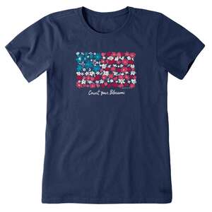 Life Is Good Women's Count Your Blossoms USA Flag Short Sleeve Casual Shirt
