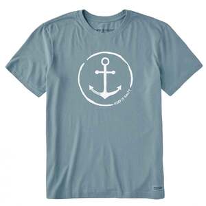 Life Is Good Men's Keep it Salty Anchor Short Sleeve Casual Shirt - Smoky Blue - L