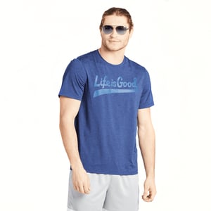 Life Is Good Men's Lig Ballyard Script Active Short Sleeve Shirt - Darkest Blue - L