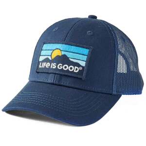 Life Is Good Men's Mountain Patch Hard Mesh Back Trucker Hat - Darkest Blue