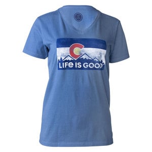 Life Is Good Women's Colorado Flag Crusher Short Sleeve Shirt - Blue - S