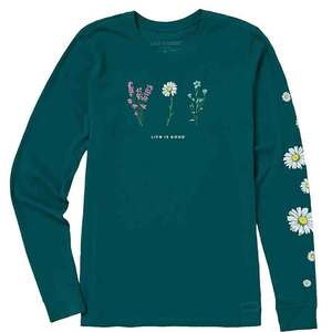 Life Is Good Women's Detailed Wildflowers Crusher Long Sleeve Casual Shirt