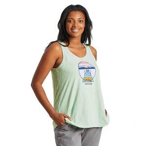 Life Is Good Women's Dock Dog Sunset Sleeveless Casual Shirt Life Is Good Women's Dock Dog Sunset Sleeveless Casual Shirt