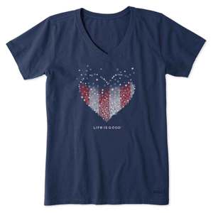 Life Is Good Women's Hearts And Stripes Short Sleeve Shirt