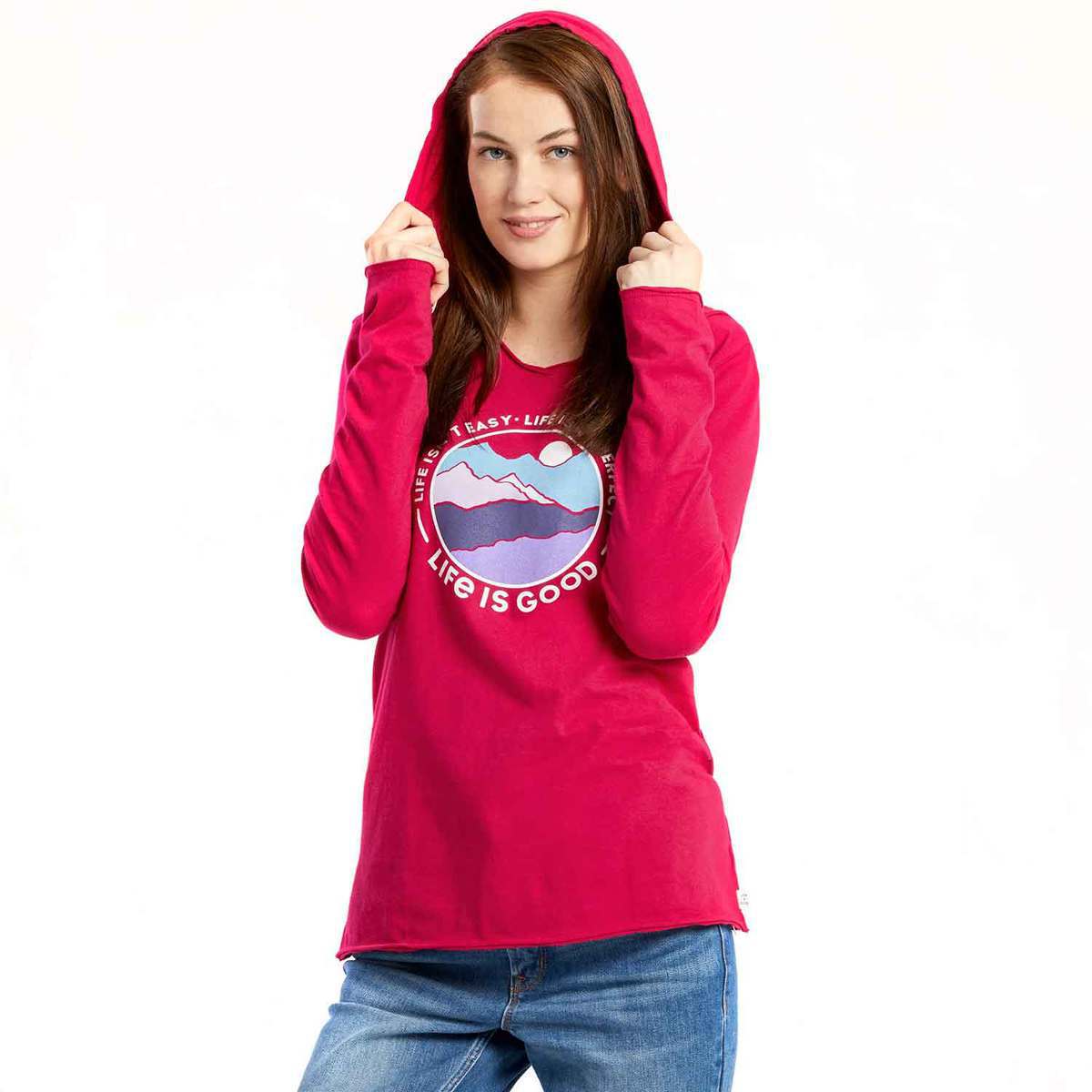 Life Is Good Women's Life Isn't Perfect Hooded Long Sleeve Casual Shirt - Red - S - Red S Life Is Good Women's Life Isn't Perfect Hooded Long Sleeve Casual Shirt - Red - S - Red S