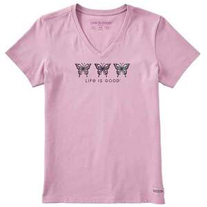 Life Is Good Women's Three Butterflies Crusher-LITE Short Sleeve Casual Shirt
