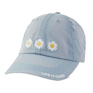 Life Is Good Women's Three Painted Daisies Sunwashed Chill Adjustable Hat - Smoky Blue - One Size Fits All