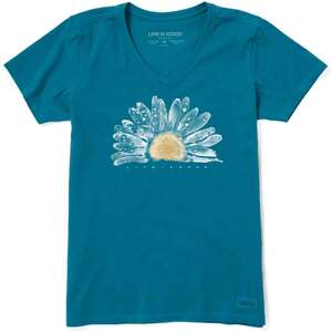 Life Is Good Women's Watercolor Daisy Short Sleeve Shirt - Persian Blue - L