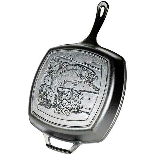 Lodge Wildlife Series 10.5 -Inch Square Cast Iron Fish Grill Pan - Black