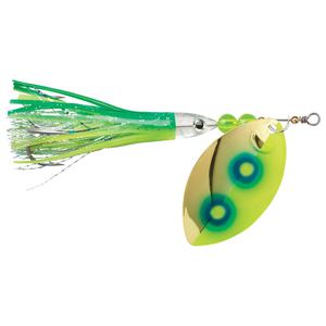 Luhr Jensen Hydro Vibe Extreme Inline Spinner - Gold Chartreuse Blue/Green Double Dot, 1/4oz, 3-1/2in