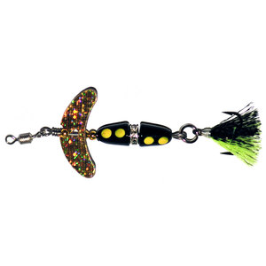 Macks Promise Keeper Rigged Inline Spinner - Gold Sparkle Blade/Black Yellow Dot, 1/8oz, 48in