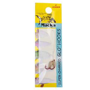 Macks Super Charged Glo Snelled Hook - Maggot White/Red Size 8