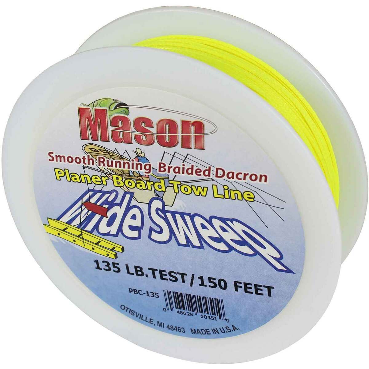 Mason Tackle Wide Sweep Planer Board Tow Line - 135lb, Chartreuse, 150yd Mason Tackle Wide Sweep Planer Board Tow Line - 135lb, Chartreuse, 150yd