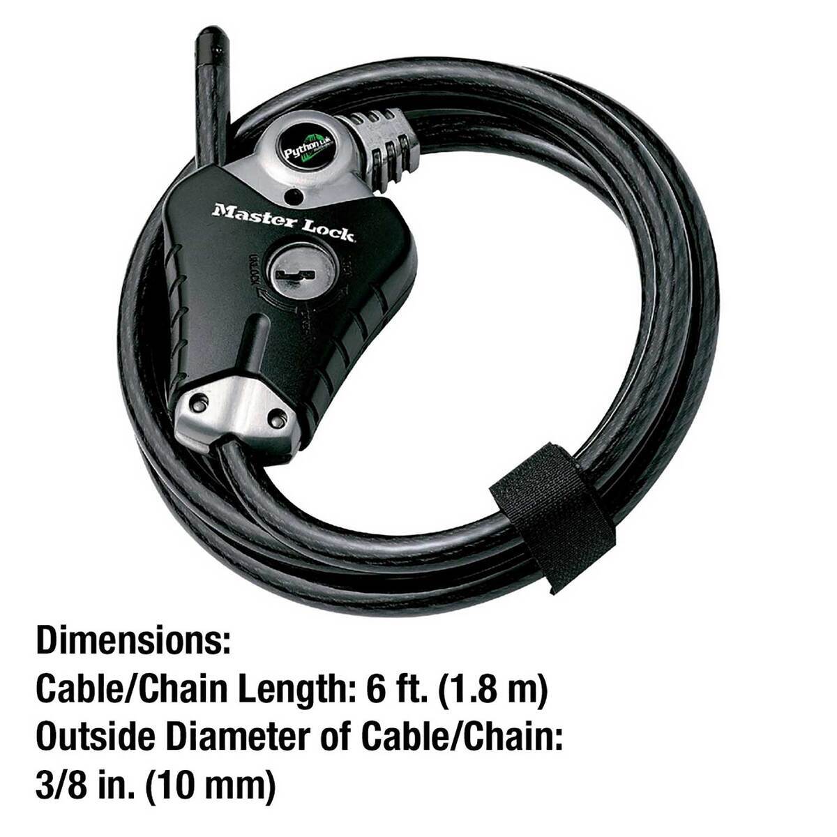 Master Lock Python Adjustable Locking Cable - 6ft x 3/8in Black - Black Master Lock Python Adjustable Locking Cable - 6ft x 3/8in Black - Black