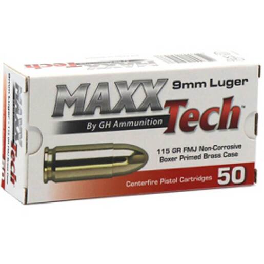 Maxxtech 9mm Luger 115gr FMJ Handgun Ammo Ammo - 50 Rounds 50 Rounds Ammo
