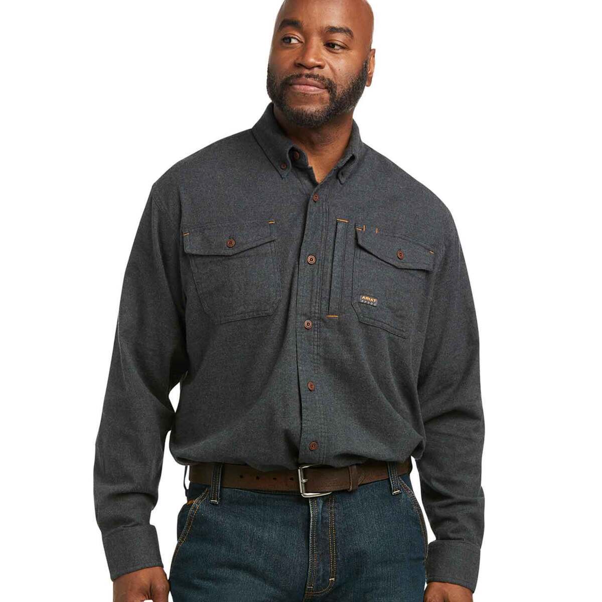 Ariat Men's Rebar Flannel DuraStretch Long Sleeve Shirt - Charcoal ...