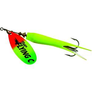 Mepps Flying C Inline Spinner - Hot Chartreuse / Hot Fire Tiger Blade, 7/8oz