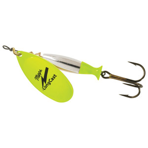 Mepps GLO Series Longcast Inline Spinner - Silver Body/Chartreuse Fin/Hot Chartreuse Blade, 7/8oz