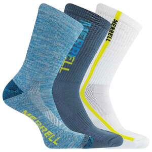 Merrell Men's 3 Pack Hiking Socks - Blue Assorted - M/L