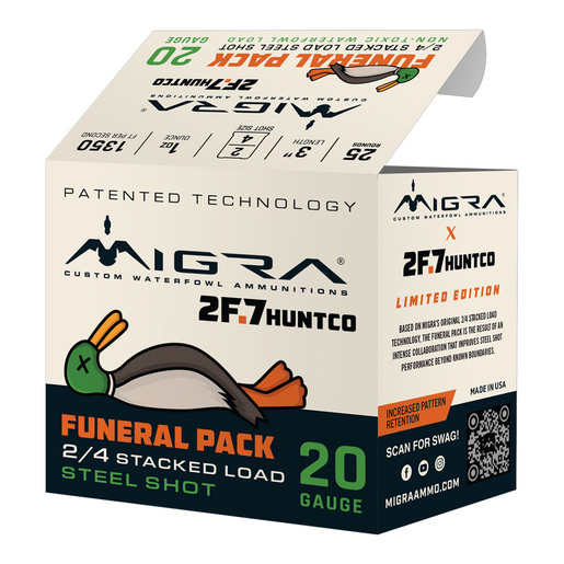 Migra 2F.7 Funeral Pack 20 Gauge 3in 2/4 1oz Steel Shotshells Ammo - 25 Rounds Ammo - #2 #4 25 Rounds - #2 #4 Ammo