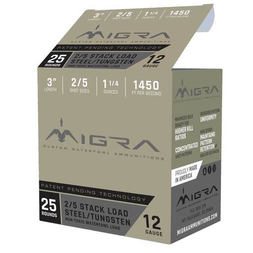 Migra Combinational Tungsten 12 Gauge 3in #2/5 1-1/4oz Waterfowl Shotshells – 25 Rounds – #2,5