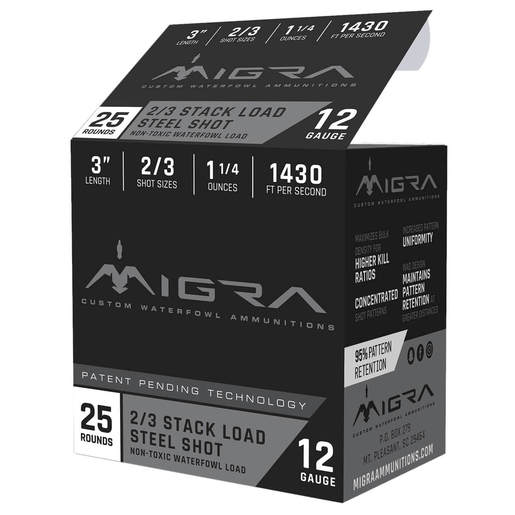 Migra Custom 12 Gauge 3in #2/3 1-1/4oz Waterfowl Shotshells Ammo - 25 Rounds Ammo - #23 25 Rounds - #23 Ammo