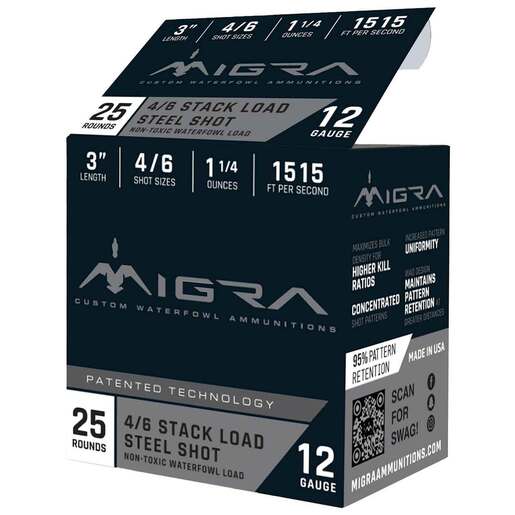 Migra Custom 12 Gauge 3in #4/6 1-1/4oz Waterfowl Shotshells Ammo - 25 Rounds Ammo - #4/6 25 Rounds - #4/6 Ammo