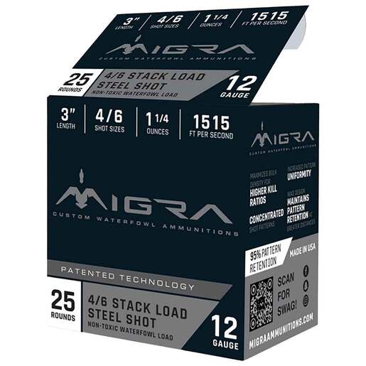 Migra Custom 20 Gauge 3in #4/6 1oz Waterfowl Shotshells Ammo - 25 Rounds Ammo - #4/6 25 Rounds - #4/6 Ammo